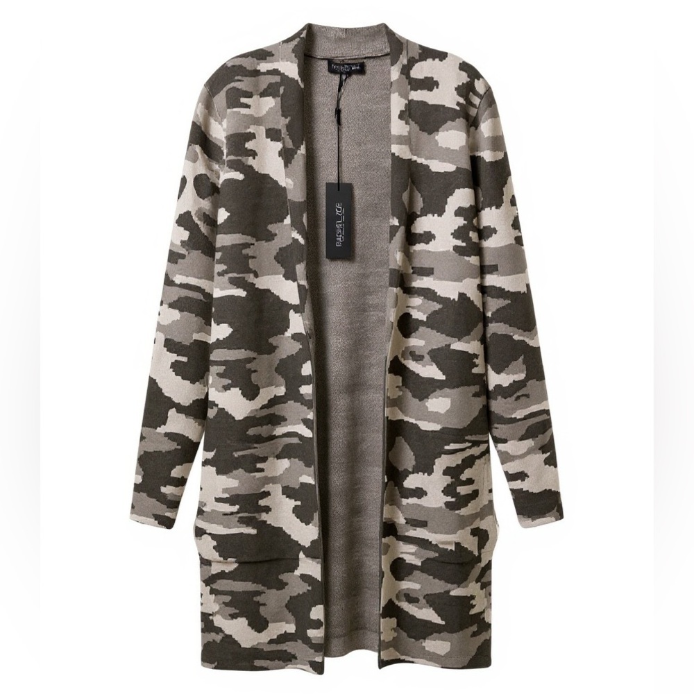 Rachel Zoe Los Angeles New York Green Tan Camouflage Long Open Cardigan Small